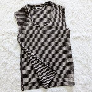 Tucker 100% Wool Brown & Cream Striped Sleeveless Knit Shell Top Small